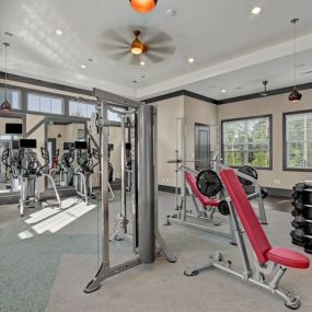Fitness Center. Free weights, big mirrors, workout stations