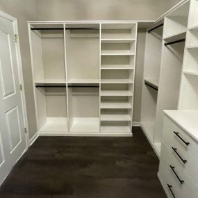 Upgrade your closet today with a beautifully designed custom closet! Say goodbye clutter and hello to style.
