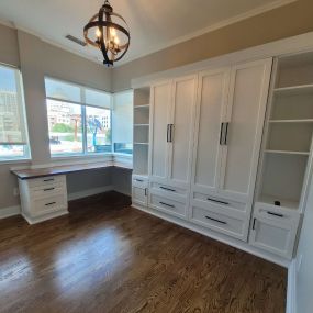Working from home never looked so good! Create your dream home office with our custom organization solutions like this Murphy bed. 704-659-4740.