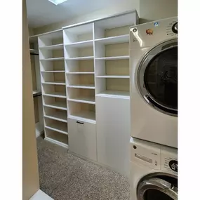 Unleash your laundry's potential with custom shelves and smart storage solutions.