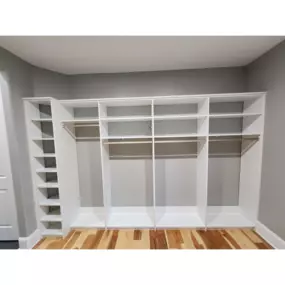 Custom closet in white, tailored to fit the clients needs and lifestyle.