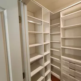 Your closet, your rules! Our cabinetry is fully customizable to fit your home's layout and your unique needs.