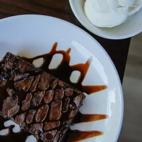 Close up of the chocolate fudge brownie