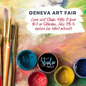 ????✨ Don't miss out! This Saturday, July 27th, from 10 AM to 2 PM, make sure to stop by Studio Patty D located inside Image Awards Engraving and Creative Keepsakes, Inc. You can explore a spectacular collection of local art before heading to the annual Geneva Art Fair in downtown Geneva! ????????️