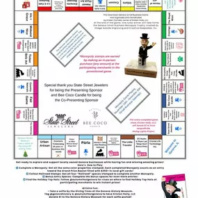 ✨The Geneva Small Business Monopoly Game is Here! ????

????️ November 19th - November 30th (Small Business Saturday)
Get ready to explore and support locally owned Geneva businesses while having fun and winning amazing prizes! Here’s how it works:

???? How to Play:
1️⃣ Complete a Monopoly: Get all the same color properties stamped. Each completed Monopoly counts as an entry toward the Grand Prize Basket filled with $500 + in local gift cards!
2️⃣ Collect Railroad Stamps: Get all four “Railroad