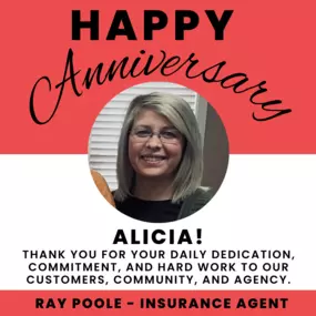 Congratulations, Alicia, on your 2-year work anniversary with us at Ray Poole Jr State Farm! Your dedication and hard work have truly made a positive impact on the team, and we’re grateful to have you with us. Here's to many more successful years ahead!