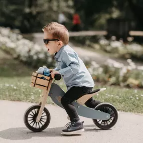 Get your little one started on this 2 in 1 tricycle/balance bike! This beautiful wooden bike can convert from three wheels to two when your toddler is ready. Assorted colors.