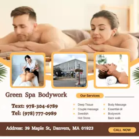 Our traditional full body massage in Danvers, MA
includes a combination of different massage therapies like 
Swedish Massage, Deep Tissue,  Sports Massage,  Hot Oil Massage
at reasonable prices.