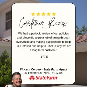 We love our customer reviews! We appreciate each and every one of you that takes the time to let us know how we are doing! ❤️ Thank you Will B. for your review! 
We are here to help you along the way! Leave us a google review ✨ Our York Office is just a call away!  
Leave us a review for our York office -  https://vincecerceo.com
Give us a call for a free quote today! 
York Office
95 Theater Ln, York PA 17402
(717)854-2592
#hanoverpa #yorkpa #customerreview #positivereview #insurance #teamvincen