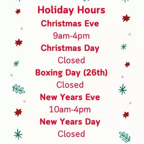 ✨A little reminder of our holiday store hours.????

We hope you get to spend time with loved ones and are feeling the holiday spirit. ❤️????