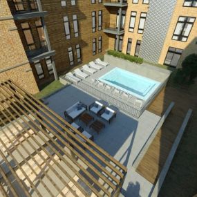3d rendering of a building with a pool