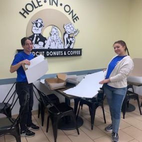The friendly staff at Hole in One in Rockland provides customers with delicious donuts, pastries and refreshing coffee, lattes, cappuccinos and more!
