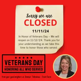 Our office will be closed on 11/11/24 in honor of Veteran's Day. We will reopen on 11/12/24.