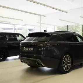 Cars inside the Land Rover Nottingham showroom