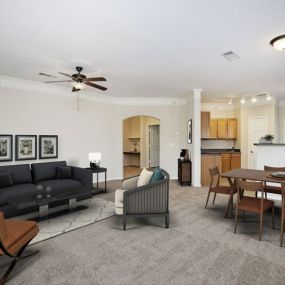 Living Room With Kitchen View at Villas at Carrington Square