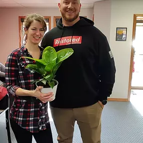 Today we celebrate my birthday! Thanks team for the beautiful flowers and gift. Also had a surprise visitor with a lovely plant!