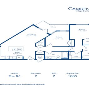 The B5 floorplan - two bedroom x two bathroom at Camden Village District in Raleigh, NC