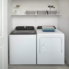 Full-Size Washer and Dryer in Select Floorplans with Shelving for Storage