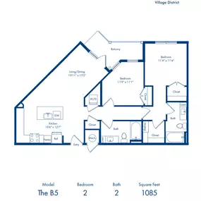 The B5 floorplan - two bedroom x two bathroom at Camden Village District in Raleigh, NC