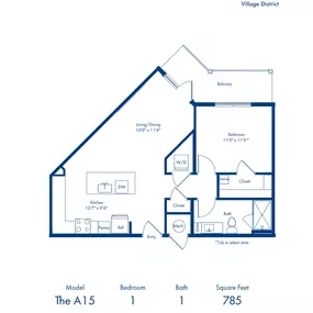 A15 floorplan - one bedroom and one bathroom