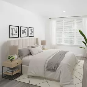 Primary bedroom with recessed lighting and wood style flooring