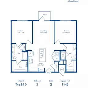 B10 floorplan - two bedrooms and two bathrooms