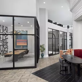 camden village district apartments raleigh nc conference room with printer and lounge seating