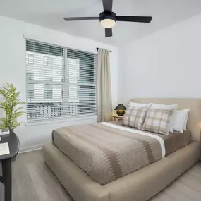 Bedrooms with Lighted Ceiling Fans and Wood-Style Flooring