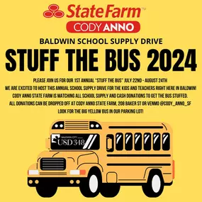 We are 9 short days away from the conclusion of our 1st Annual Stuff the Bus and we could not be more proud to be a part of the USD 348 community. You may notice the bus is no longer in our parking lot as it has returned to service, but we have enough collected enough donations and donation matches to fill 50% of the bus seats!! We are still accepting school supply donations during business hours and through Venmo until August 24th at the Bullpup Block Party. Please help us get to 100% of the se