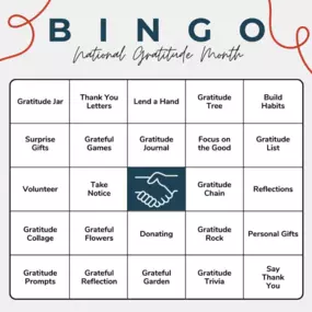 ???? Gratitude Challenge! ???? Level up your thankfulness this month with our Gratitude Bingo! Complete a row (or the whole card!) of these feel-good activities and tag us in your stories with your wins! Who will be the first to shout 