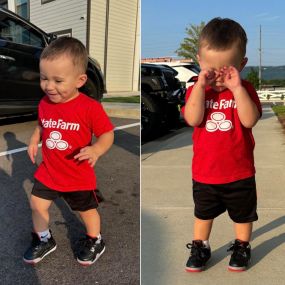 Abram participated in State Farm “Red Day” to promote parents making sure you have enough LIFE INSURANCE. He covered those eyes when one mom decided to get that morning coffee instead of life insurance!