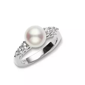 Mikimoto 8mm Akoya Cultured Pearl and Diamond Ring