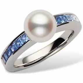 Mikimoto 8mm Akoya Pearl and Sapphire Ring