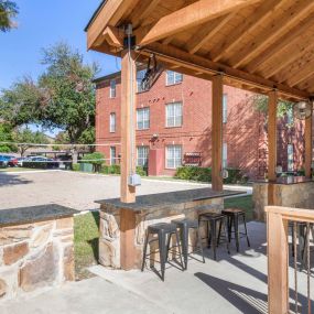 Gazebo with sand volleyball