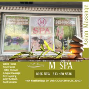 Whether it’s stress, physical recovery, or a long day at work, M Spa has helped 
many clients relax in the comfort of our quiet & comfortable rooms with calming music.