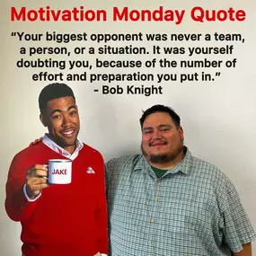 Happy Motivation Monday from Noah Pierce State Farm! ????
Today’s inspiring quote is brought to you by Marc Rodriguez: “Your biggest opponent was never a team, a person, or a situation. It was yourself doubting you, because of the number of effort and preparation you put in.” - Bob Knight ????
Bob Knight’s quote means that our biggest challenge isn’t external but internal—self-doubt. This doubt often comes from questioning whether we’ve prepared enough. He emphasizes that overcoming self-doubt t