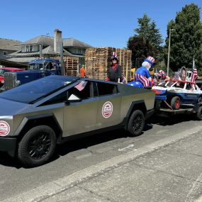 Blaine 4th of July Parade was a HUGE HIT!
This thing is getting BIG!  Amazing turn out!
We got to formally unveil this years  Demo Derby Car driven by Jahn Paul Whitten!  
And there was a BIGFOOT SIGHTING!!!
See you next year!