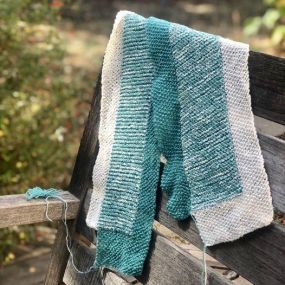 I knit the Scarf version, which uses just two skeins of Shibui Pebble, one in each color.