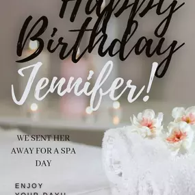 Give a shout-out to our Birthday Girl????????, Jennifer Segars! She's been sent out for a Spa Day????‍♀️????