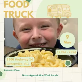 Join us for Food Truck Thursday, featuring Mac Attack ???? A lunch for all, and a special shout out to our hero’s in scrubs ????‍⚕️????‍⚕️ Celebrating Nurse Appreciation Week with good food and great company! Come out to Eva Hurley State Farm, grab lunch, and get to know your neighbors! 
#greenvillesc #greenvillefoodtrucks #864foodtrucks #foodiesofgreenvillesc #greenvillefoodie #evahurleystatefarm