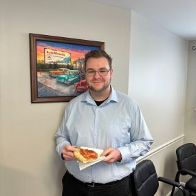 Pizza day at the office to welcome new team member, Steven! Everyone at the office loved the pizza from Buontempo Bros. in Bel Air.