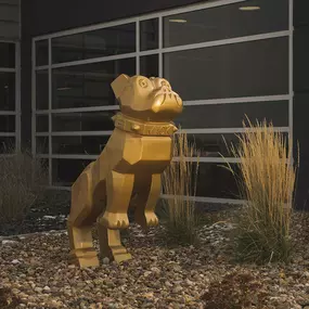 Mack bulldog in front of RDO Truck Center in Omaha, NE.