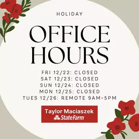 We're making a list, checking it twice, ensuring you know when we're open, nice and precise!???? Please see our holiday schedule below; we will be CLOSED today, December 22nd, through Monday, December 25th and reopen remotely on Tuesday, December 26th, 9 am-5 pm. We will resume normal in-person office hours on Wednesday, December 27th! Have a happy and safe holiday. ????