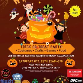 Come join us at West Park High School Sat Oct 28th for some Pre-Halloween Trick-or-Treat fun! The event will be held inside the gymnasium