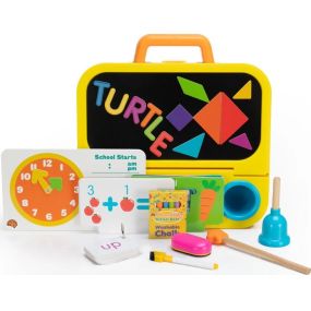 Learning becomes play with this multi-activity school set that teaches language and math skills, matching, and more! Beautifully designed as a briefcase that doubles as a school desk, all the included accessories store inside.