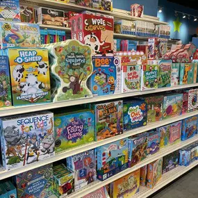 Need a new game? We've got options! We have classics like Candy Land and Clue plus new ones to get brains buzzing, bodies moving, and kids laughing. Our toy experts would be happy to give you some recommendations.