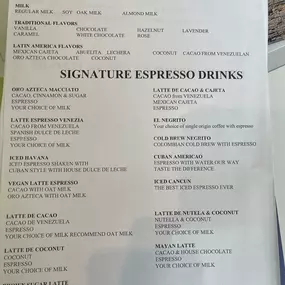 Cafe Sociedad Latina- menu