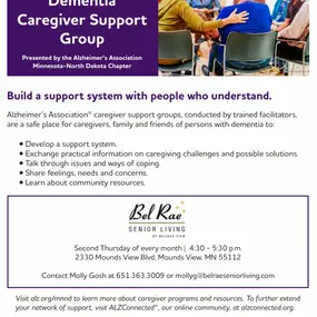 Our Dementia Caregiver Support Group is open to all and serves as a resource for caregivers, families, and friends of those with dementia.