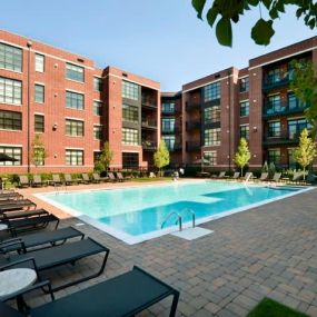 Poolside at The Sheffield at Englewood South Apartments in Englewood, NJ