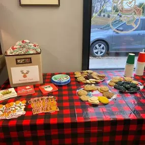 Take a look at our snack table for our Reindeer event. If you look closely, we even have some feed for our furry friends.